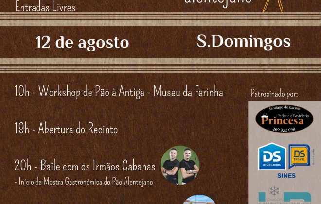 São Domingos recebe a 3.ª Mostra Gastronómica do Pão dia 12 de agosto