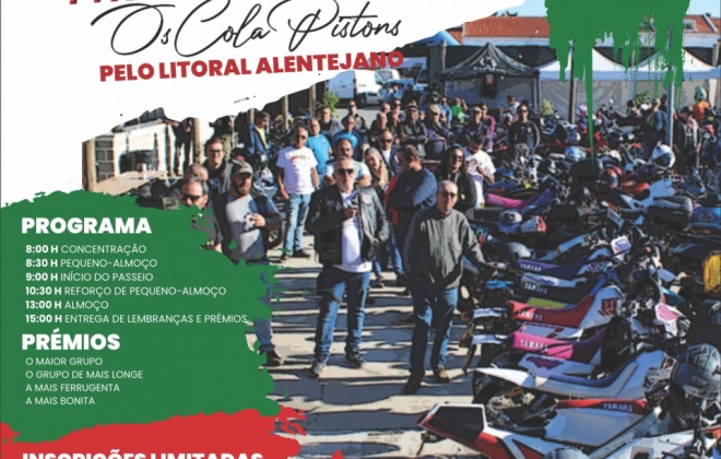 Cola Pistons celebram aniversário com passeio de motorizadas de asfalto pelo Litoral Alentejano