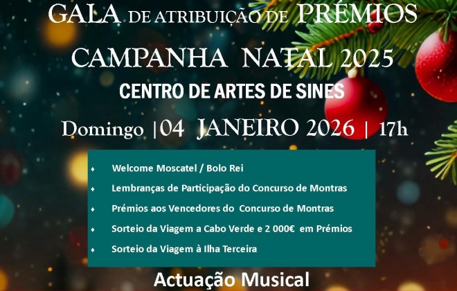 Associação do Comércio Local de Sines realiza a Gala de Atribuição de Prémios no dia 4 de janeiro