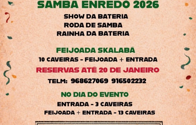 Samba Enredo 2026 vai ser apresentado no dia 24 de janeiro