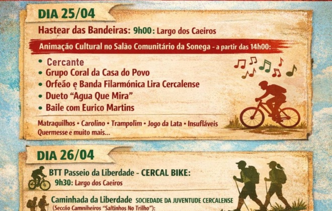 Programa de comemorações do 25 de abril na Freguesia de Cercal do Alentejo