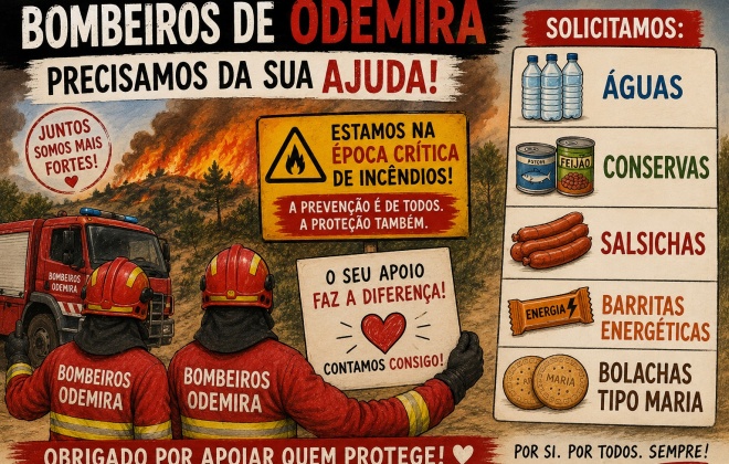Bombeiros de Odemira pedem à população e empresas a oferta de produtos